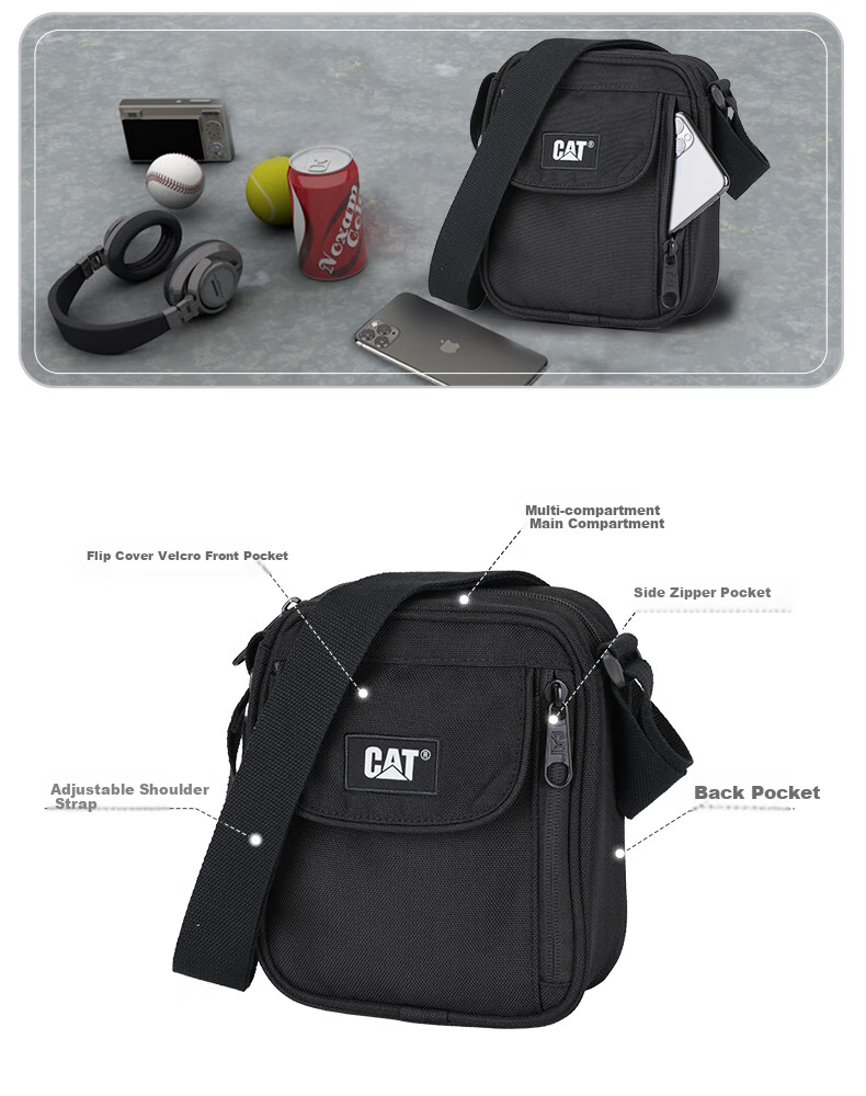 CAT Crossbody Bag, Shoulder Bag, Phone Pouch, Mini Commuter Sports Light Outdoor Multi-Pocket Gift for Men And Women, Black, 84556 1