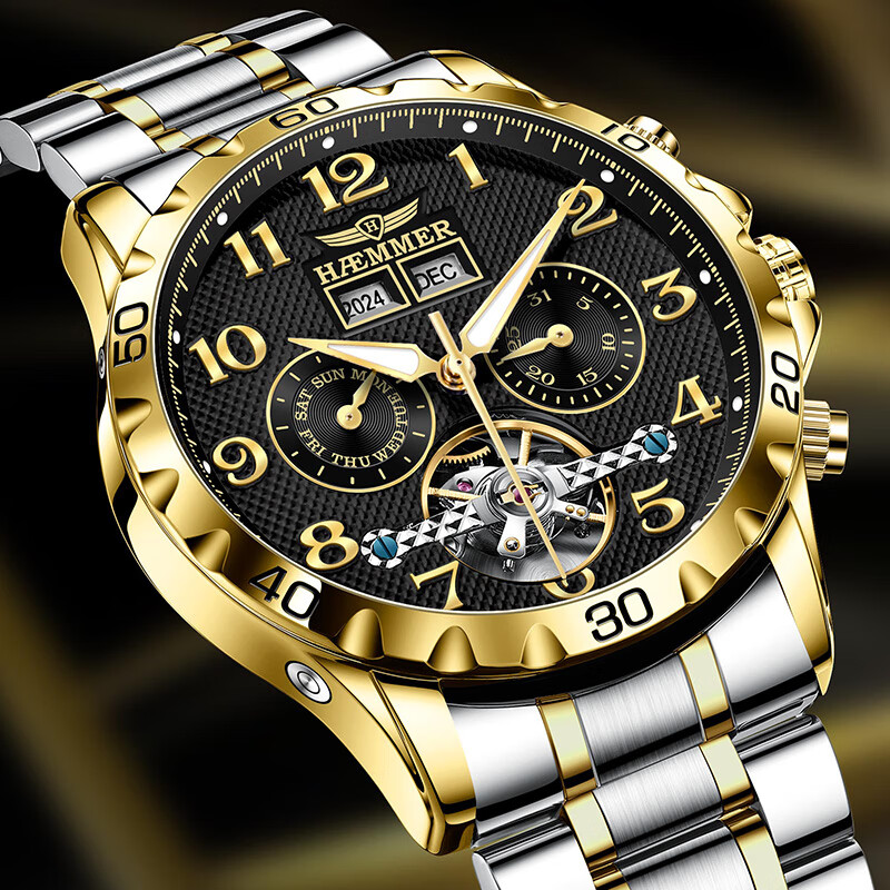 HAEMMER Men's Mechanical Skeleton Watch Perpetual Calendar Steel Band Luminous Ultra-thin Top 10 Brand Wristwatch Birthday Gift 2