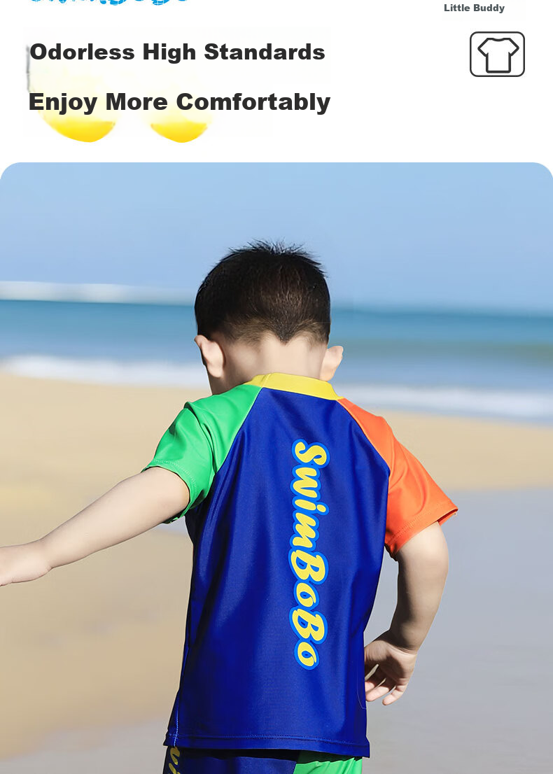 Swimbobo Children's Two-Piece Swimsuit for Boys, Cartoon Dinosaur Design, Short-Sleeve Swimwear, Beginner Swimming Gear, Size 120 10