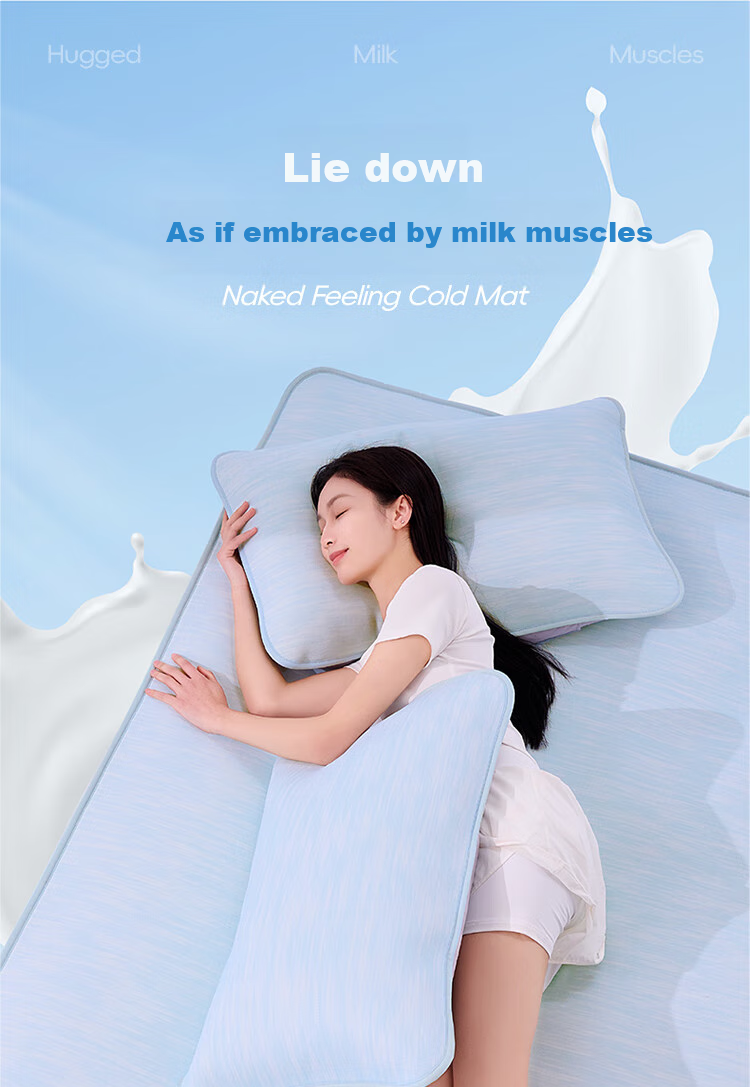 Wangyiyanxuan Aurora Naked Cooling Mat Ice Silk Mat, Class A Antibacterial Ice Skin Cooling Mat Fitted Sheet Set of Three Pieces 180*200cm, Ice Blue 3