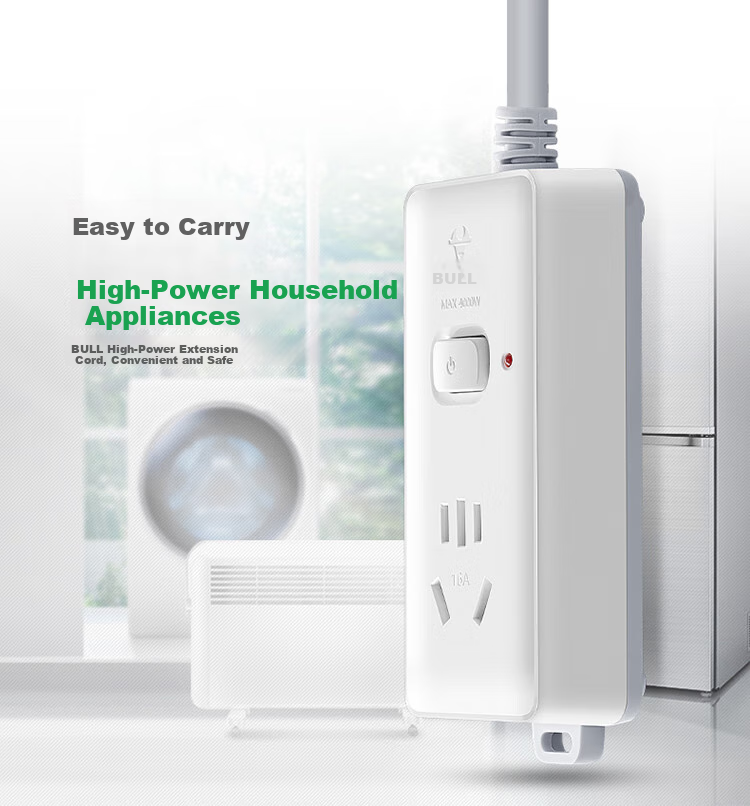 BULL High-Power 16A Socket Power Strip/Extension Cord/Power Board for Air Conditioner, Water Heater, Electric Heater, Suitable for 1 Outlet with Master Control, Total Length 1.8 Meters, Includes 10A Plug GN-104D 1