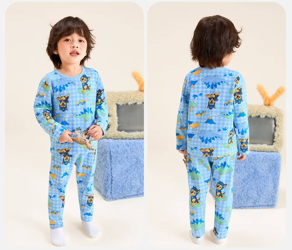 PAW PATROL Kids Pure Cotton Underwear Set Class A 7A Antibacterial Boys and Girls Autumn Long Johns Pajama Cotton Sweater Set Beige 140 10