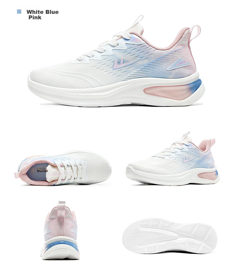 Warrior Official Sports Shoes for Women, Summer New Style Breathable Soft-Soled Thick-Bottomed Casual Shoes for Women, 1611 White Blue Pink, Size 39 28