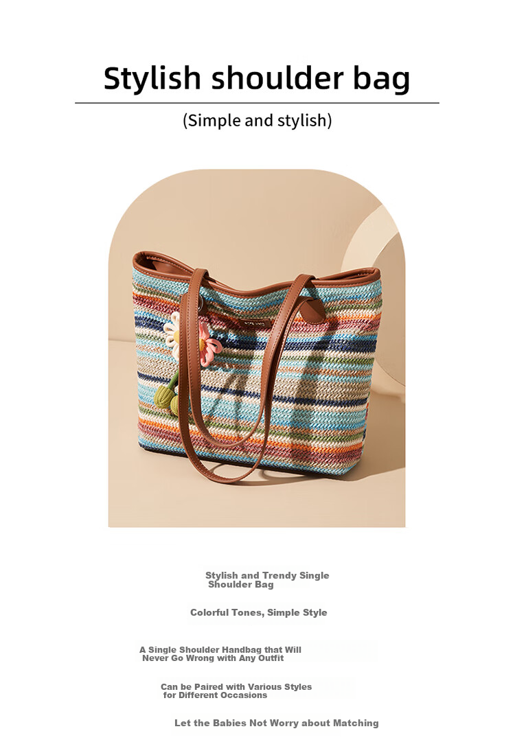 Aokang Women's Handbag, Fashionable Rainbow Color-Block Trendy Tote Bag, Light Luxury Shoulder Bag, Birthday And 520 Gift for Girlfriend Or Wife 2