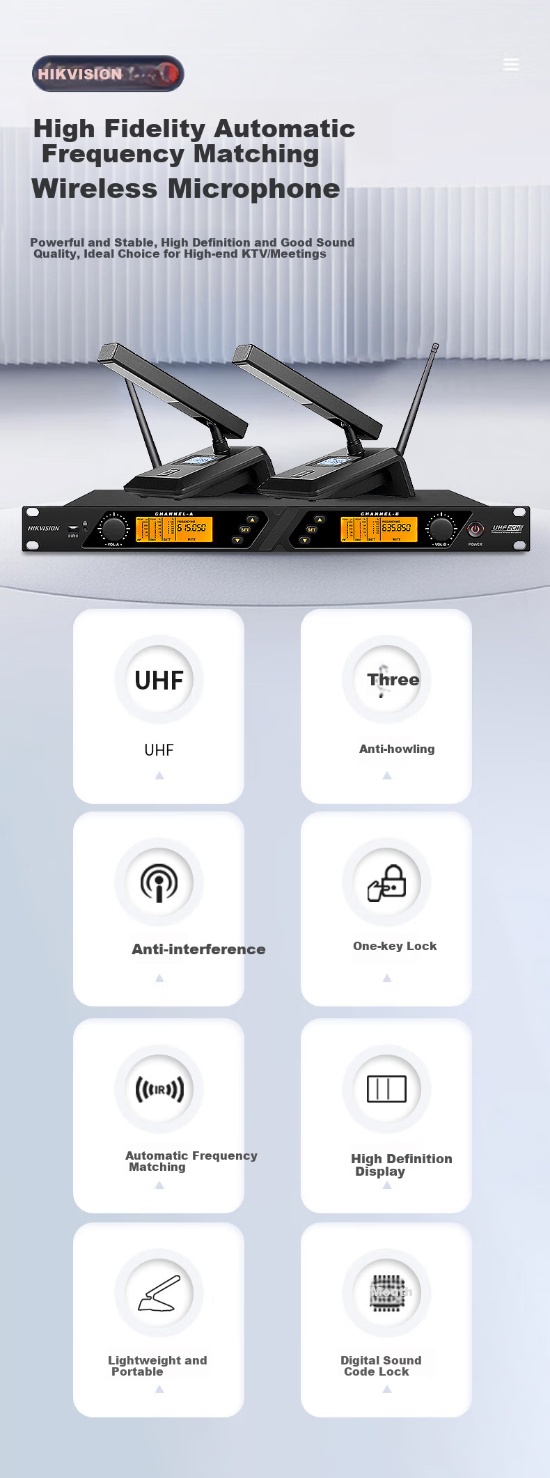 HIKVISION Conference One-To Wireless Microphone, Desktop Short-Boom Square Tube Microphone, Podium UHF High-Fidelity Anti-Interference Automatic Frequency Matching Anti-Howling Speech Training Broadcasting 4