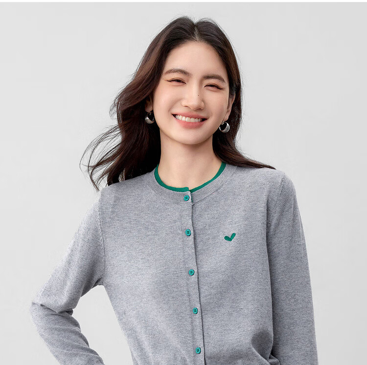 Sentubila Age-Reducing Elastic Knitwear Women Autumn Color-Block Crew Neck Ribbed Cuff Long Sleeve Cardigan Single-Breasted Heart Embroidery Top 23