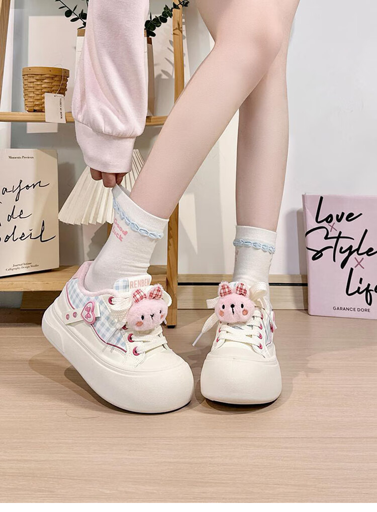 Renben Fleece-Lined Women's Cartoon White Shoes Winter New Cotton Shoes Thick Sole Casual Shoes Khaki Cotton Shoes Size 39 16