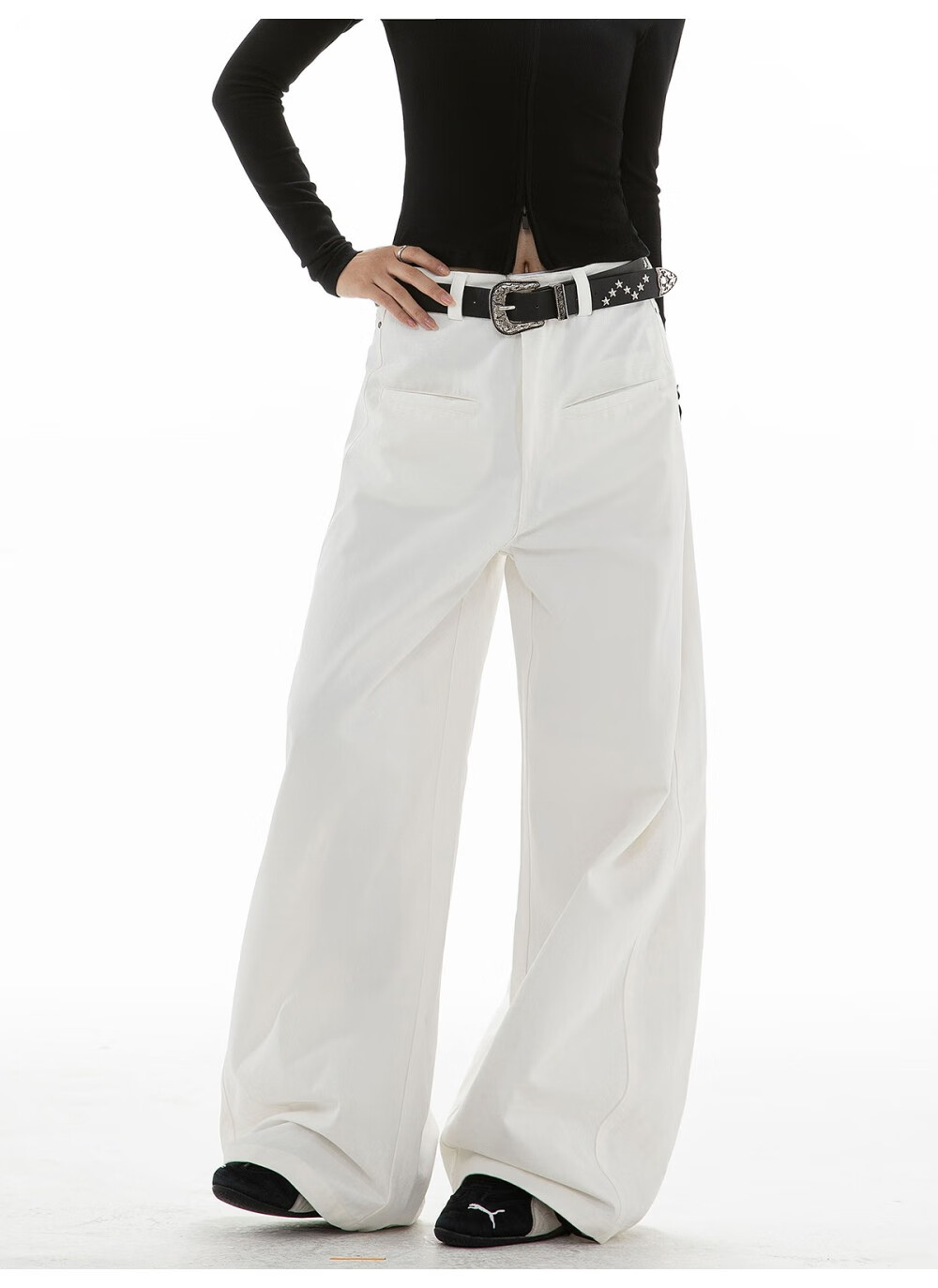 ICH MODE Women's American Vintage Casual Wide-Leg Straight Loose Sports Pants Black M 20