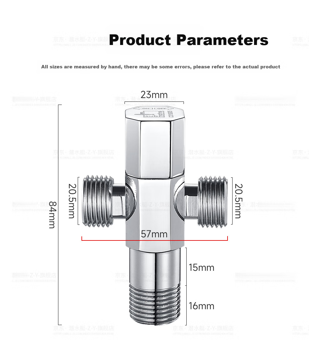 Submarine F402 1-In Three-Way Brass Chrome-Plated Angle Valve with Ceramic Valve Core 14