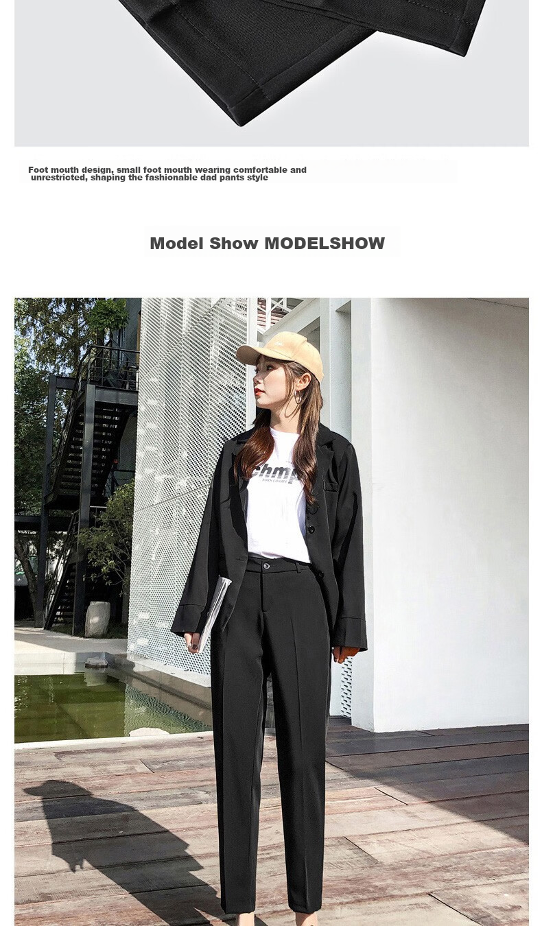 LangSha Casual Pants for Women, Spring And Summer Nine-Point Dress Pants, Black Harem Pants, Loose High-Waist Work Straight-Leg Women's Trousers 9