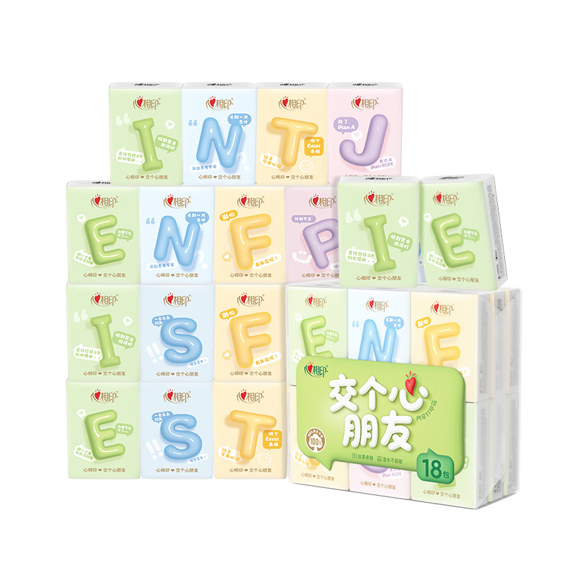 Mind Act Upon Mind Handkerchief Paper Tea Language Silk Enjoyment, 4-Ply 7 Sheets 18 Packs, MBTI, Water-Resistant, Easy to Tear When Wet, Back-To Portable Napkins in Small Packs