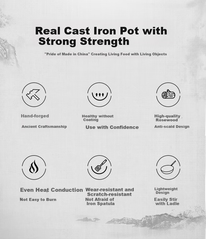 Royalstar Zhangqiu Wok Iron Pan Non-Coated Non-Stick Pan for Home Use Forged Stir-Fry Pan Flat Bottom Compatible with Induction Cooker And Open Flame with Lid 32cm 3