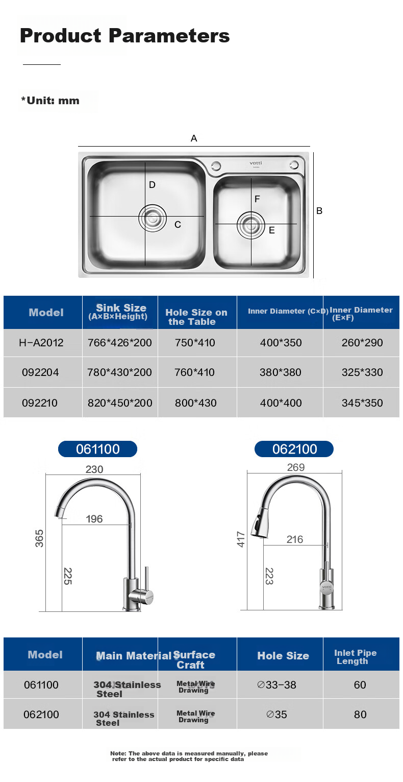 VATTI Kitchen Sink S2, Handmade Large Double Sink, Vegetable Washing Basin, Dishwashing Sink, 304 Stainless Steel, Left And Right Zones 4