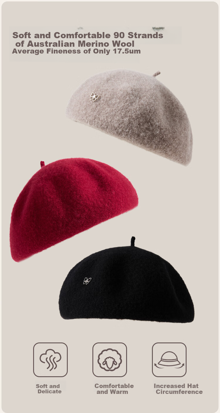 JIUMU Pure Wool Beret, Autumn And Winter Warm Woolen Painter's Hat, Japanese And British Retro Classic Versatile Hat for Wome 5