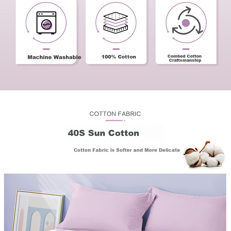 BEYOND Home Textiles Pure Cotton Bed Sheet with Printed Pattern, All-Cotton Duvet Cover, Single Piece Set, Floral Pattern (Purple), 230*245cm 3