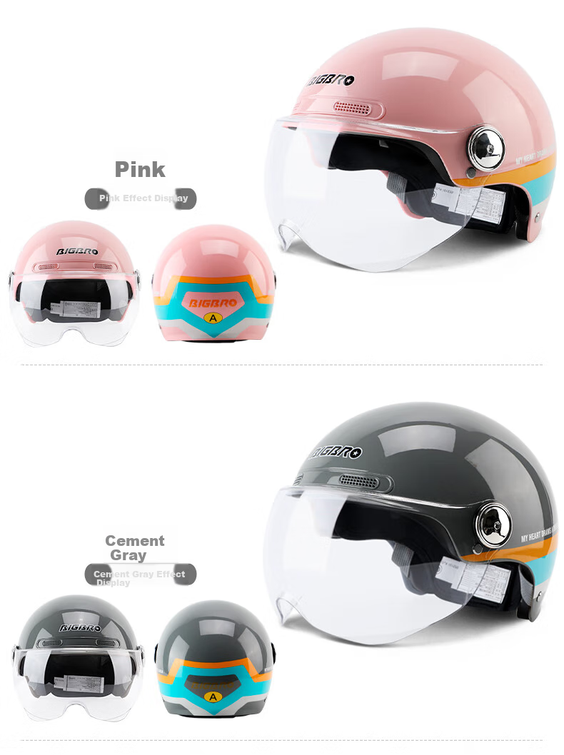 BIGBRO K15 Gray Ribbon, New National Standard 3C Certified Motorcycle Electric Bike Riding Helmet, Unisex All-Season Sun Protection Electric Scooter Summer Half Helmet 3