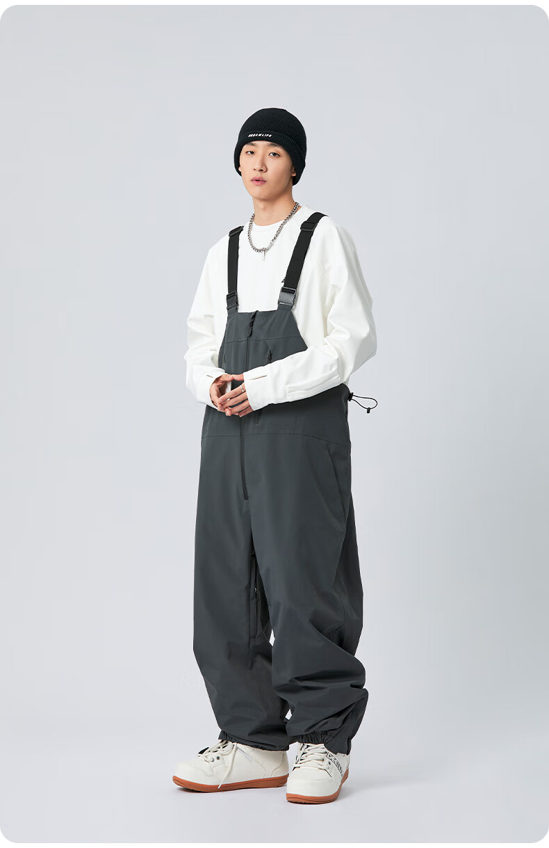 Nan En Single Board Ski Suit Bib Pants 3L Waterproof Thickened Warm Unisex Black M 5