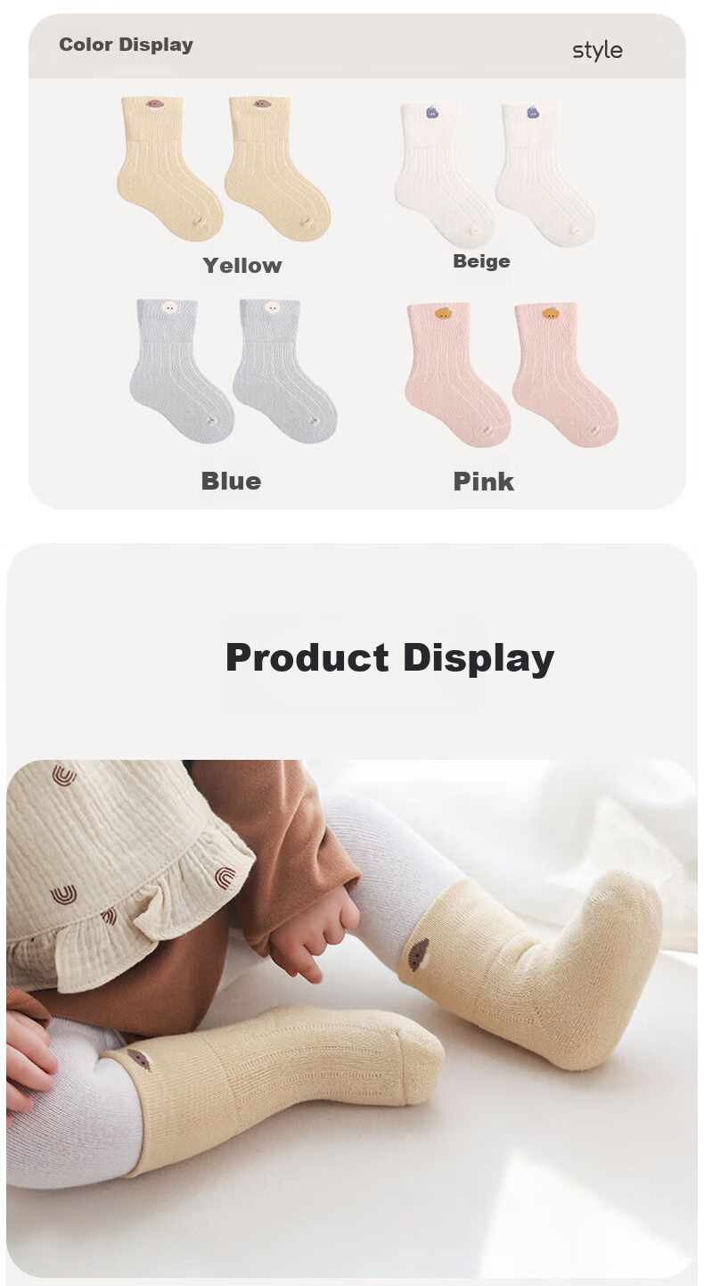 Aibaoshi Baby Socks, Spring And Autumn Newborn Socks, Mid-Calf Cotton Socks for Infants, Children's Socks And Foot Covers, 4 Pairs, Size S, S398 28