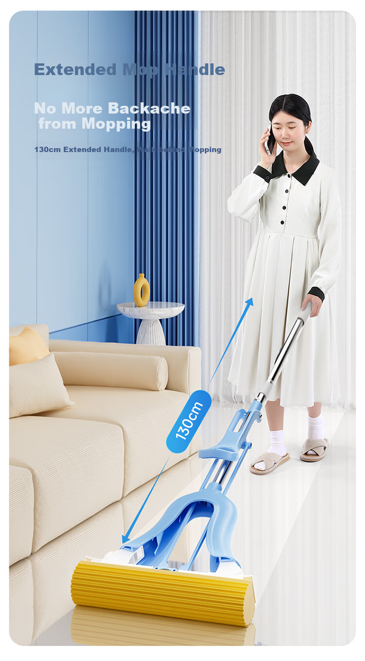 MARYYA Large Sponge Mop, 38cm with Two Heads, Extended Handle, Absorbent Sponge, Household All-In No-Hand Cleaning, 2026 Floor Mopping Cloth 6