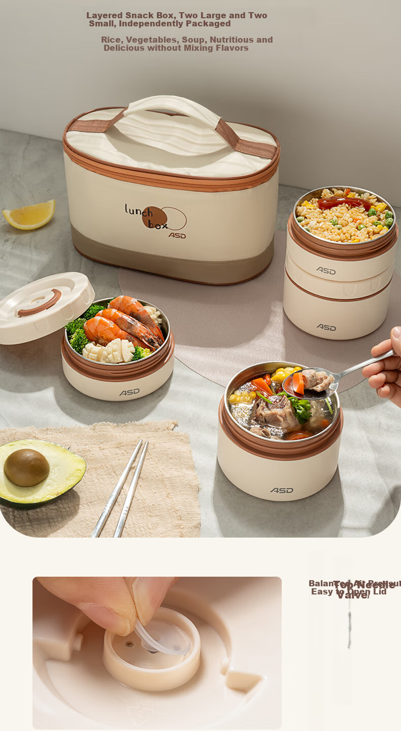 ASD Lunch Box Set, Microwave Safe, for Office Workers And Students, Portable Meal Container, 3-Piece Set RWS03H10WG 7