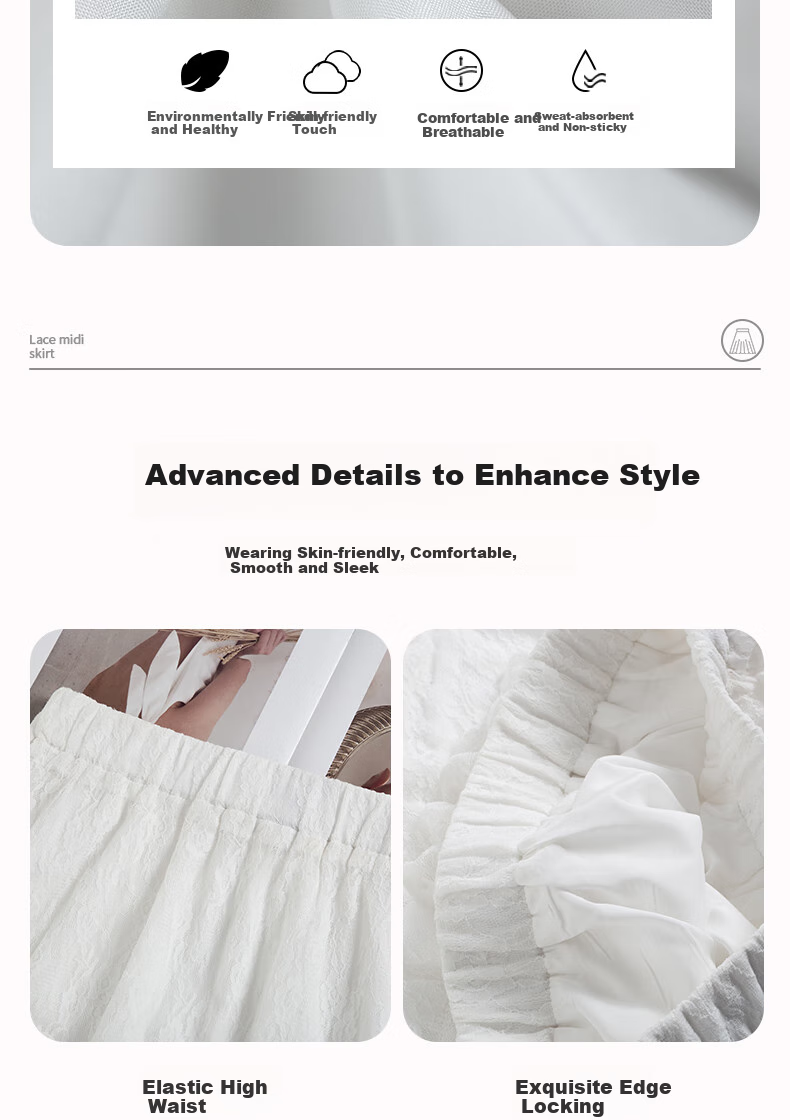 LangSha White Midi Skirt for Women, Summer New Style Versatile High-Waist A-Line Long Skirt with Design-Inspired Patchwork Lace Cake Skirt 10