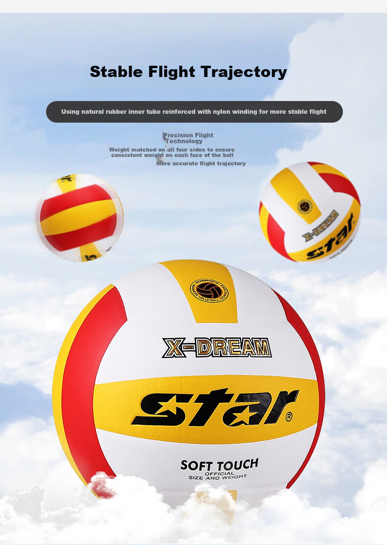 Star Volleyball for Middle School Students, Standard Size 5 for High School Entrance Exam, Competition Training And Physical Test, Macaron Pink Blue VB825C-69 5
