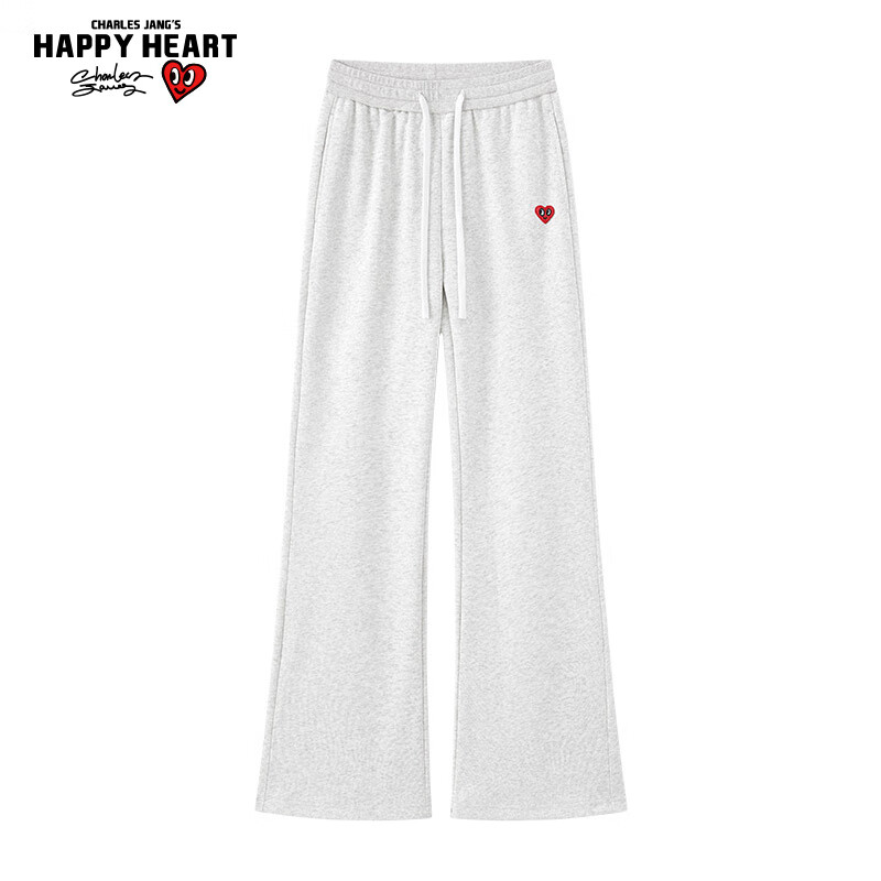 Charles Peach Heart New American Vintage Simple Flared Sports Comfortable Women's Autumn Loose Straight Casual Pants Light Heather Gray M