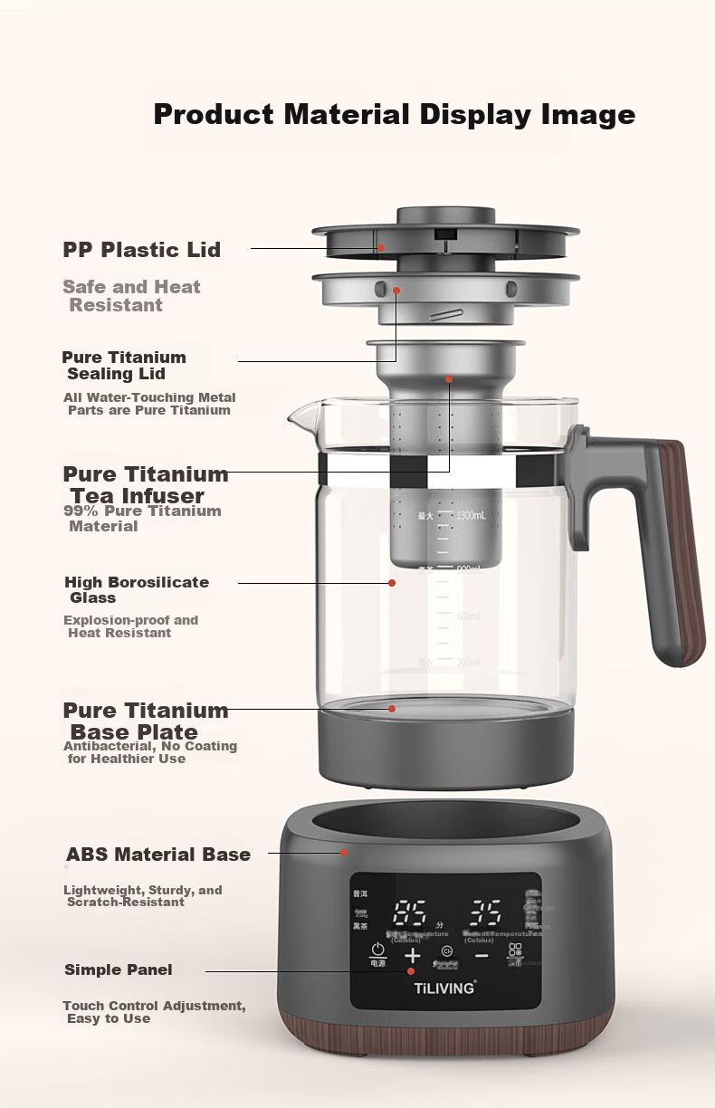 TILIVING (Titanium Living) Pure Titanium Tea Brewing Pot, Office Tea Maker, Home Constant Temperature Kettle, Electric Kettle, Tea Steamer, Tea Infuser 7
