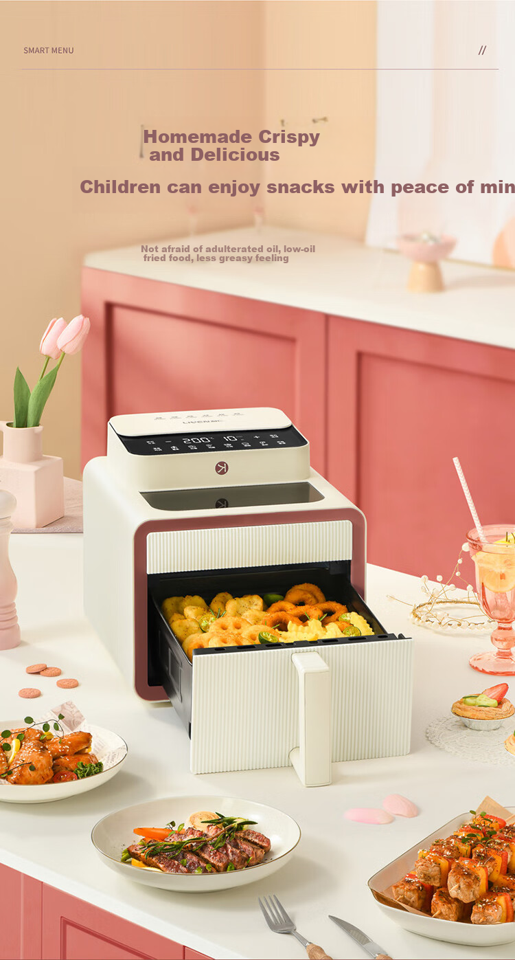 Liven KZ-XGR1526 Temperature-Controlled Mini Double-Layer Air Fryer and Electric Oven Combo, Stainless Steel Non-Coated Inner Pot, 15L Large Capacity, Flip-Free Air Frying Oven 13