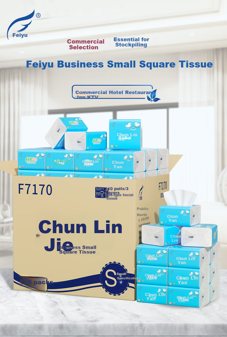 Feiyu Facial Tissues, 2-Ply, 100 Sheets * 100 Packs, Whole Box, Premium Business Simple Packaging, Long Style, 175*180, Pull-Out Tissue Paper F7160 1