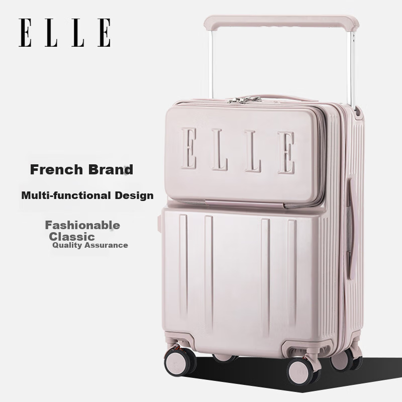 ELLE Front-Opening Luggage with Wide Handle, Large Capacity Travel Suitcase, Fashionable Password Lock, Check-In Case, 24 Inches, Pink