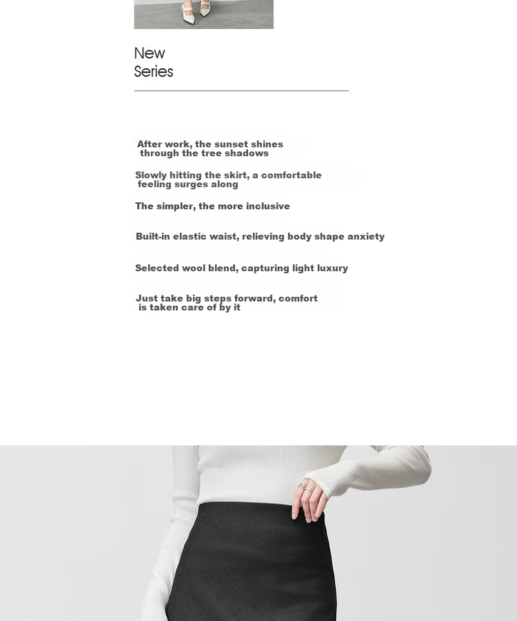 Sentubila Spring And Summer Wool Blend Skirt for Women with Elastic Waist, Slim Fit, Draping A-Line Skirt with Small Wavy Hem, Charcoal Gray, Size L 2