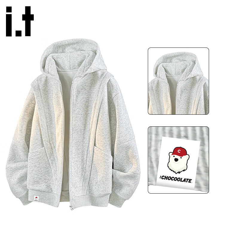 :CHOCOOLATE Men's Hoodie Cardigan Winter New American Style Trendy Warm Jacket White Flower Gray 3XL