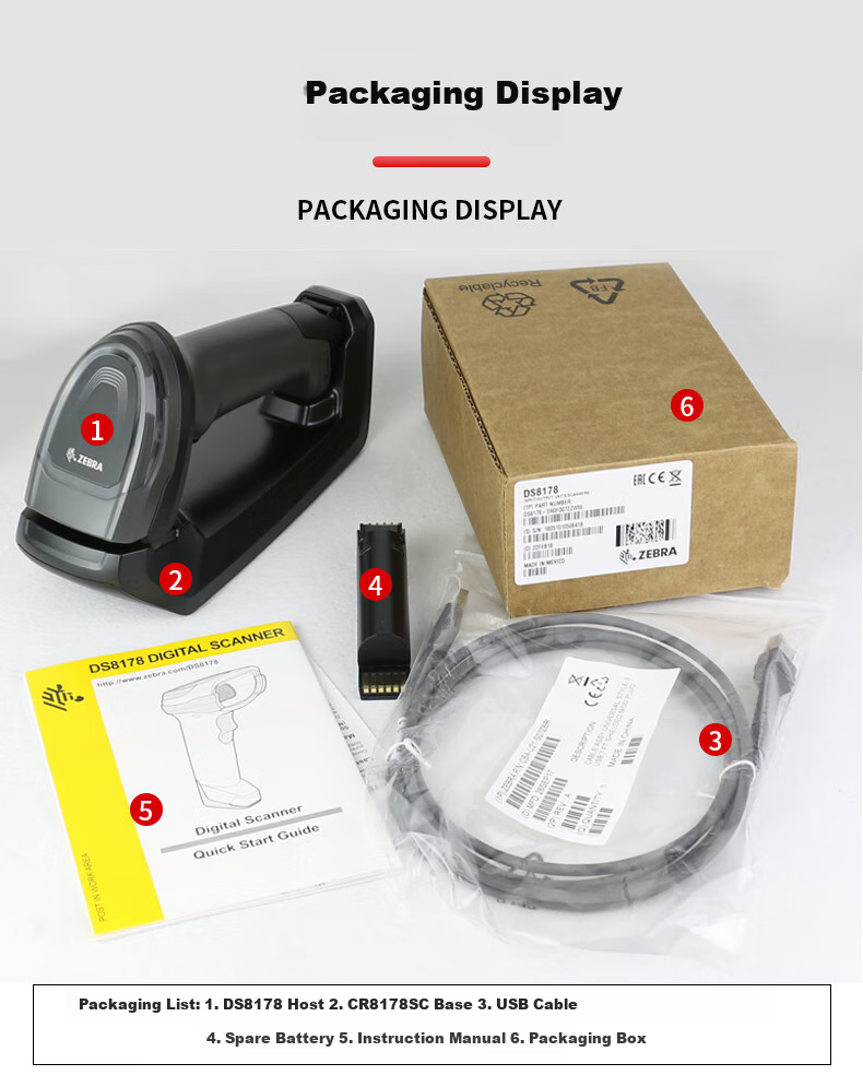 ZEBRA DS8178-SR, 1D/2D Barcode Wireless Scanner, WeChat Pay Cashier Scanner, QR Code Gun for GS Code, Standard Configuration (USB Interface) 3