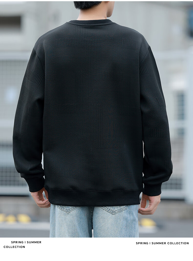JEEP SPIRIT Men's Round Neck Sweatshirt, Loose-Fitting Long-Sleeve T-Shirt for Spring And Autumn, Fashionable Textured Jacquard Casual Top, Men's Clothing 2