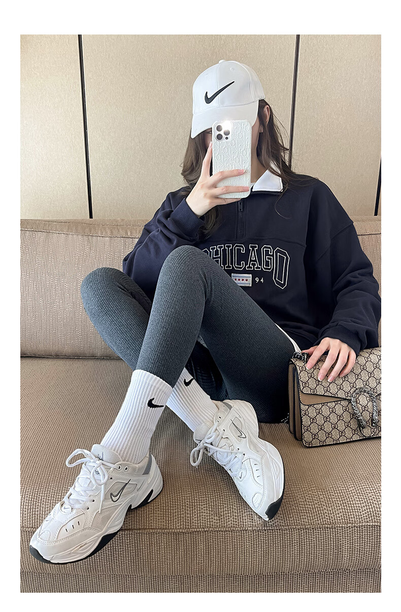 LangSha Women's Autumn Fleece-Lined Slim Fit High Waist Stretchy Sports Leggings Dark Gray 4