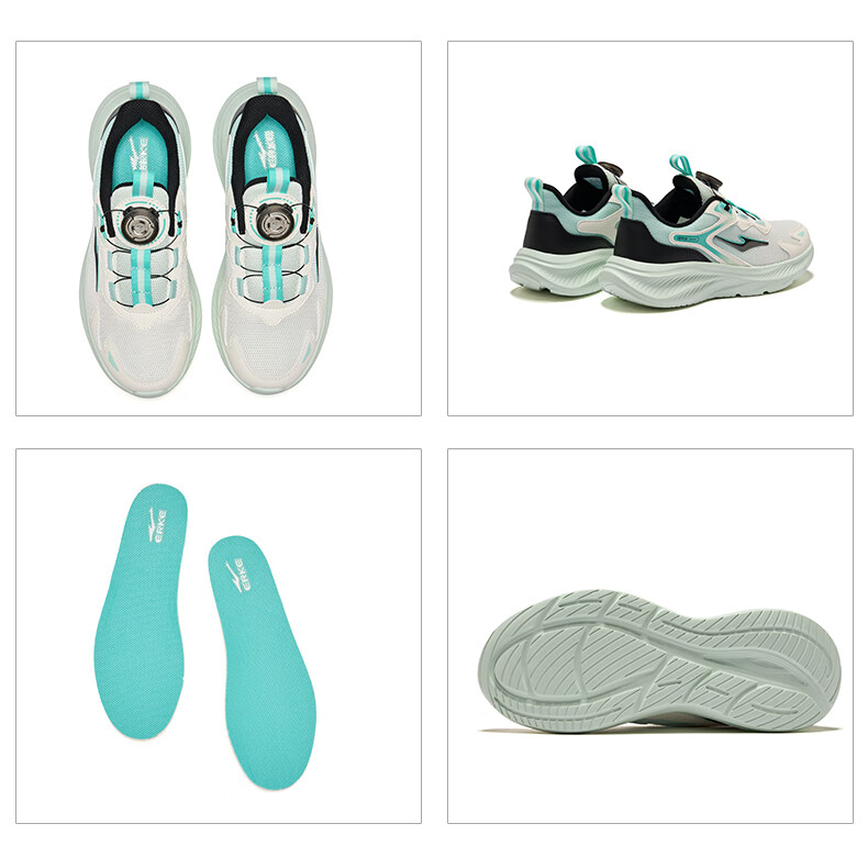 ERKE Kids Unisex Sports Shoes Children's Dial Buckle Mesh Running Shoes Microcrystalline White/Moonstone Gray Size 34 29