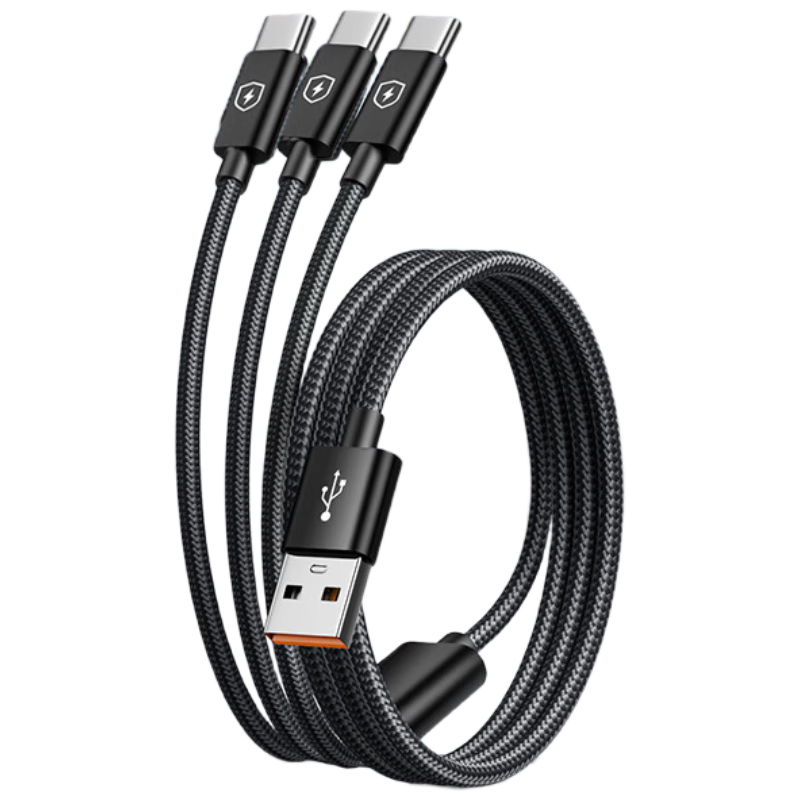 3-in-1 Data Cable 6A Fast Charging 100W Multi-Charger Cable Compatible with Apple 15/16, Type-C, Huawei, Xiaomi, Honor Android Phones, Car Use, 1 Meter