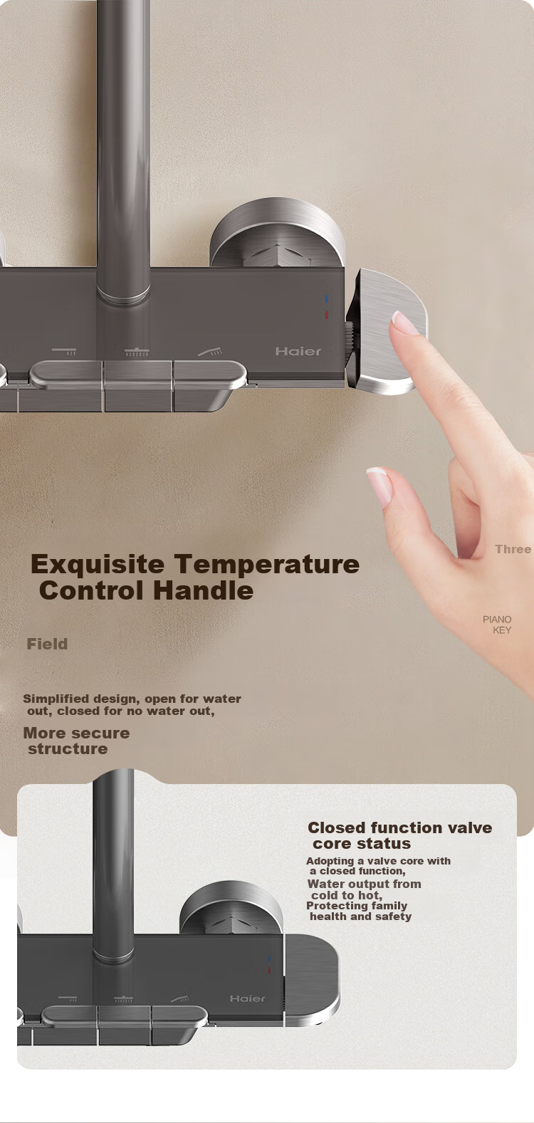 Haier Xiaohaijing Shower Head Set, High-Quality Copper Water Path with Large Storage Platform, Pressure-Boosting Spray Gun, Piano Key Design, Complete Integrated Set 4