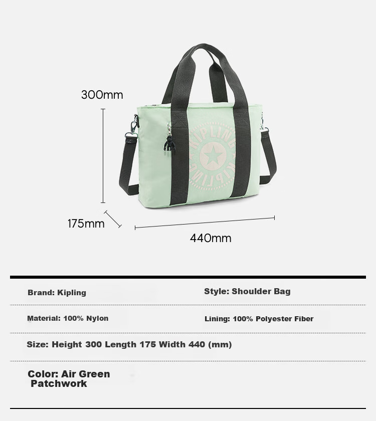 Kipling Casual Travel Tote Bag Crossbody Bag, MINTAL Twilight Light Green Air Green Patchwork, Birthday Gift, Holiday Gift 1