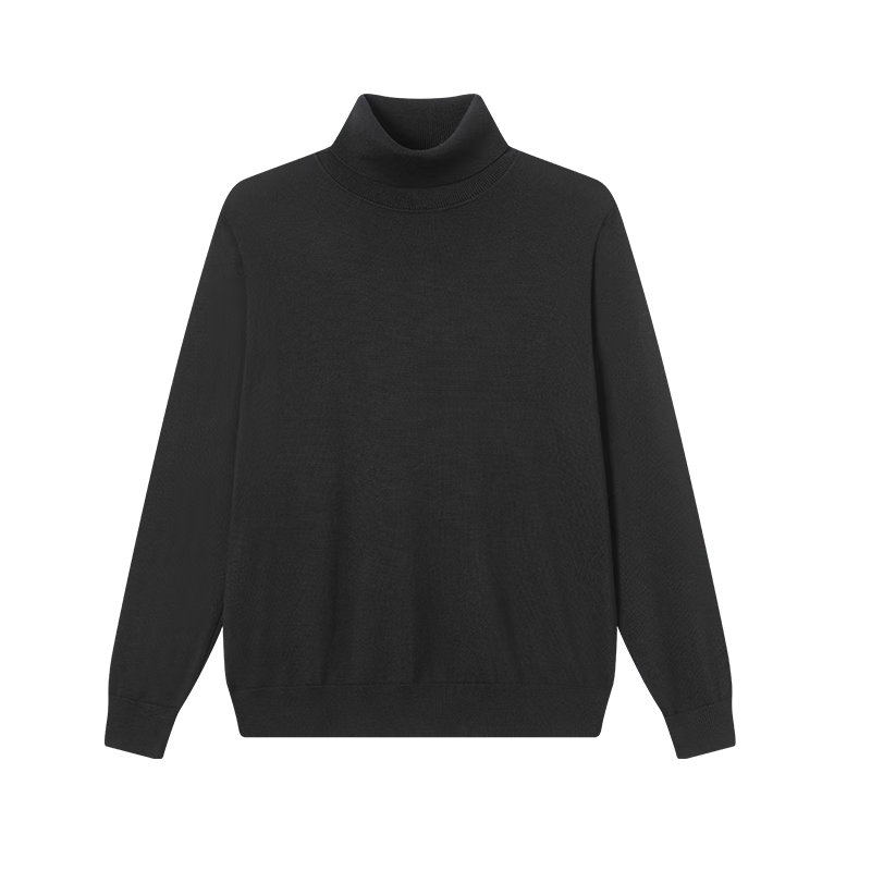 JD Original [Machine Washable Wool Sweater] Men's Knitted Sweater, Winter Warm Base Layer, High Collar, Black, 3XL