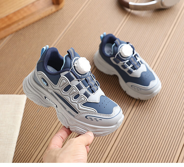 Warrior Boys' Sports Shoes Waterproof Leather Running Shoes with Dial Buckle WZ(CL)-0752 Gray Blue Size 37 1