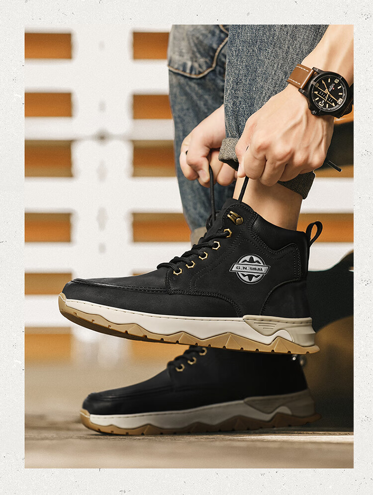 Bull Family Martin Boots Men 2026 Autumn Winter New High-Top Sneakers Men's Casual Outdoor Sports Hiking Shoes 14
