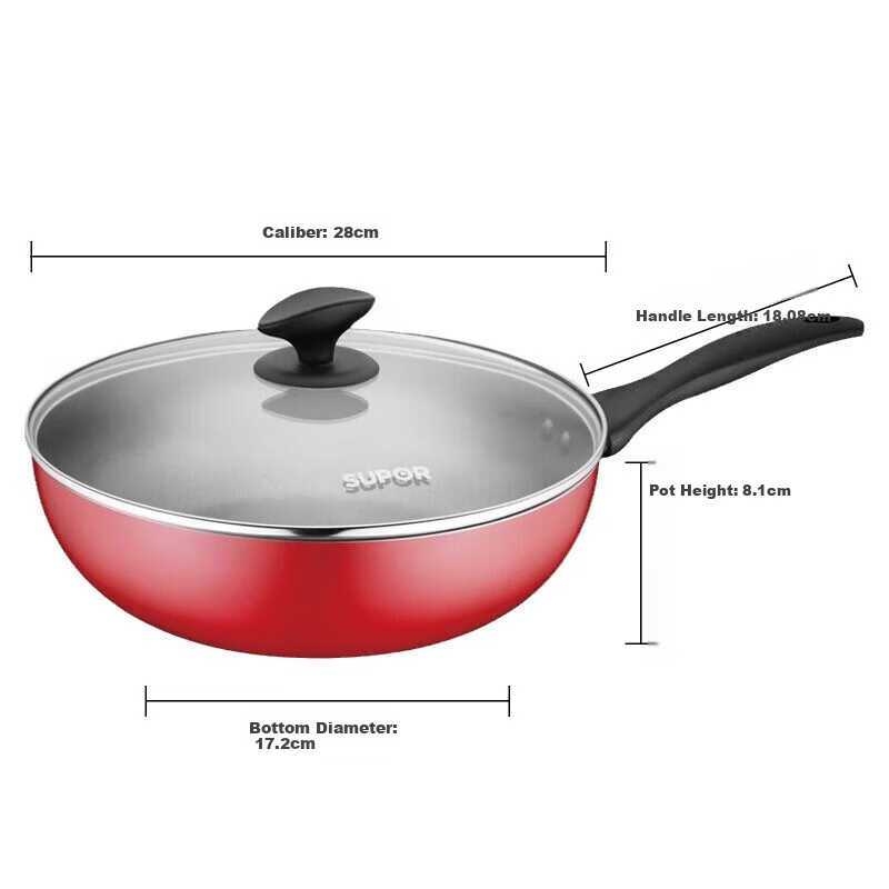 SUPOR Colorful Easy-Clean Non-Stick Frying Pan, Household Flat Bottom Pan, 28cm, Compatible with Open Flame And Induction Cooktops, VJ28RP03
