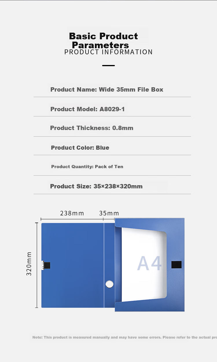GuangBo , 10-Pack 35mm Velcro A4 File Box/document Box/data Storage Box, Three-Layer Composite Thickened PP Shockproof, Accounting Receipt Storage Folder Office Supplies Blue A8029 3