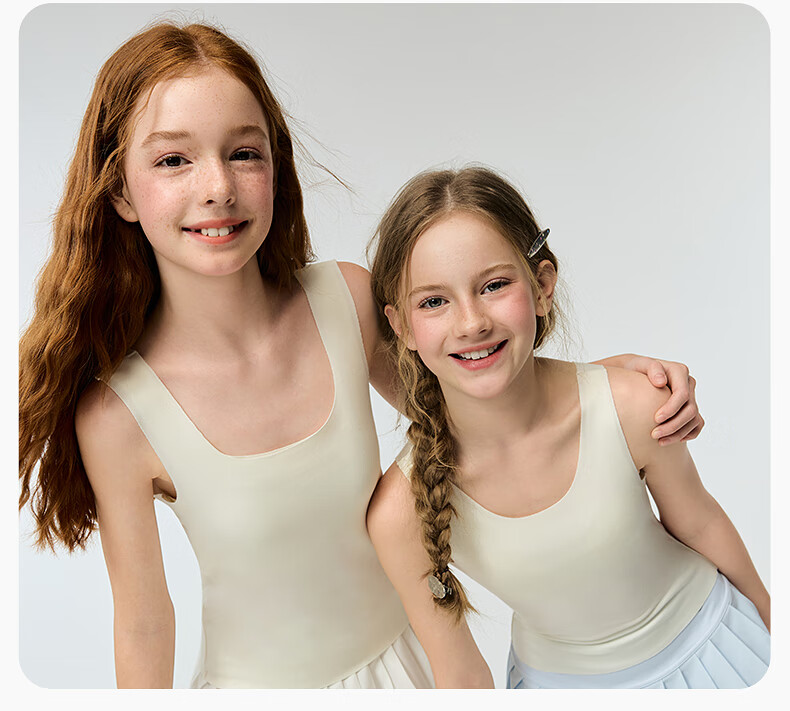 AIMER JUNIOR Girls' Thermal Base Layer Vest with Cup Stage 1 [Thermal Long Vest] Light Feather White 140 2
