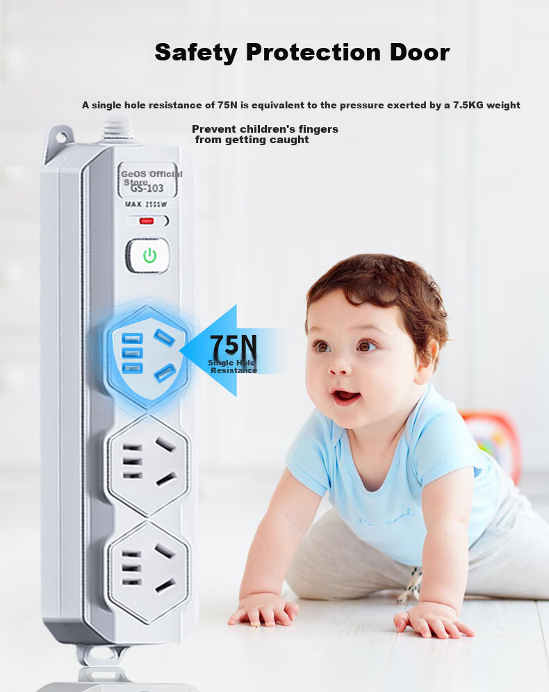 JS JISHUN Leakage Protector, College Dormitory Power Strip, Extension Cord, Socket Board, 10A Power Strip, Can Be Wall-Penetrating, Kitchen And TV Cabinet Companion, Master Control, 1.8 Meters 6