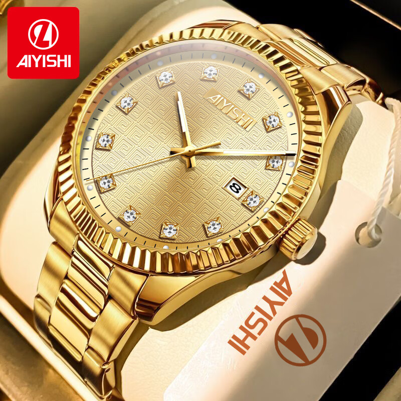 AIYISHI Blossoming Golden Era Series Men's Automatic Quartz Watch Waterproof Luminous Calendar Wristwatch