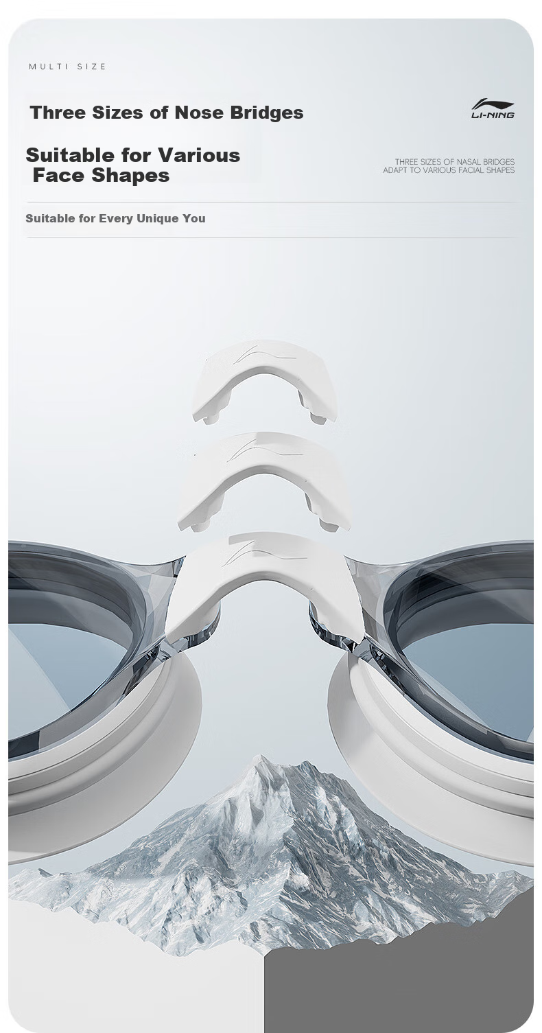Li-Ning Swimming Goggles, Waterproof And Anti-Fog, High Definition for Men And Women, Professional Training Clear Lens Swimming Glasses, 2212 White 8
