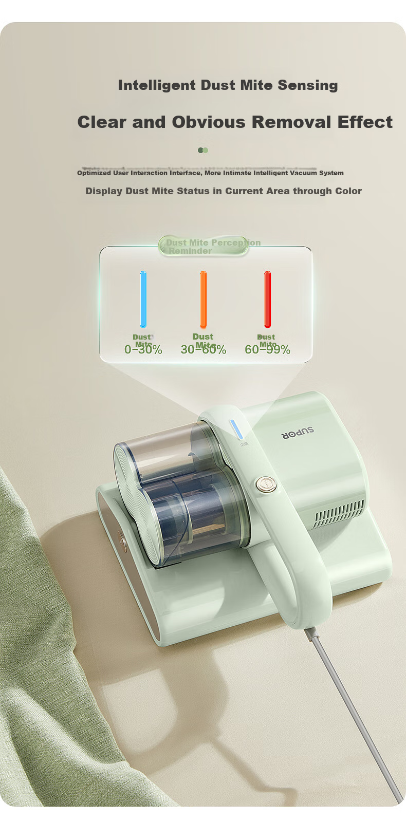 SUPOR Mite Remover Bed, Dual Dust Cup with Dust And Air Separation, Household Deep Cleaning Machine for Mites, Powerful Beating, Vacuuming, Mite Removal, Hair Removal All-In ERC-TT12S 9
